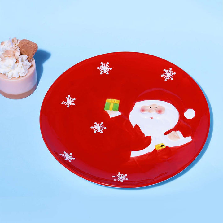 Handmade Round Santa & Snowflakes Ceramic Platter