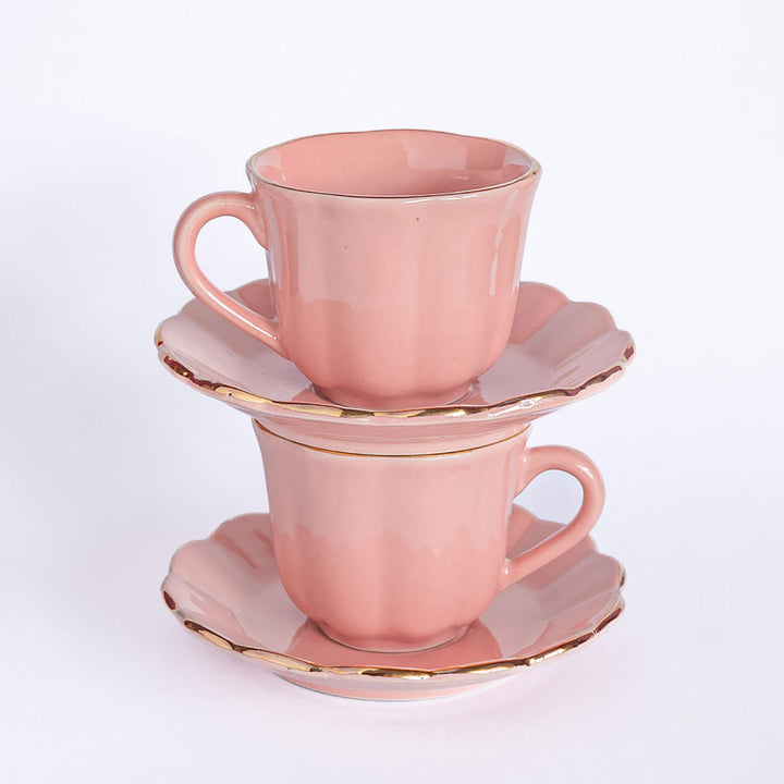 Pink Royal Anna Ceramic Teacup & Saucer | Set Of 4