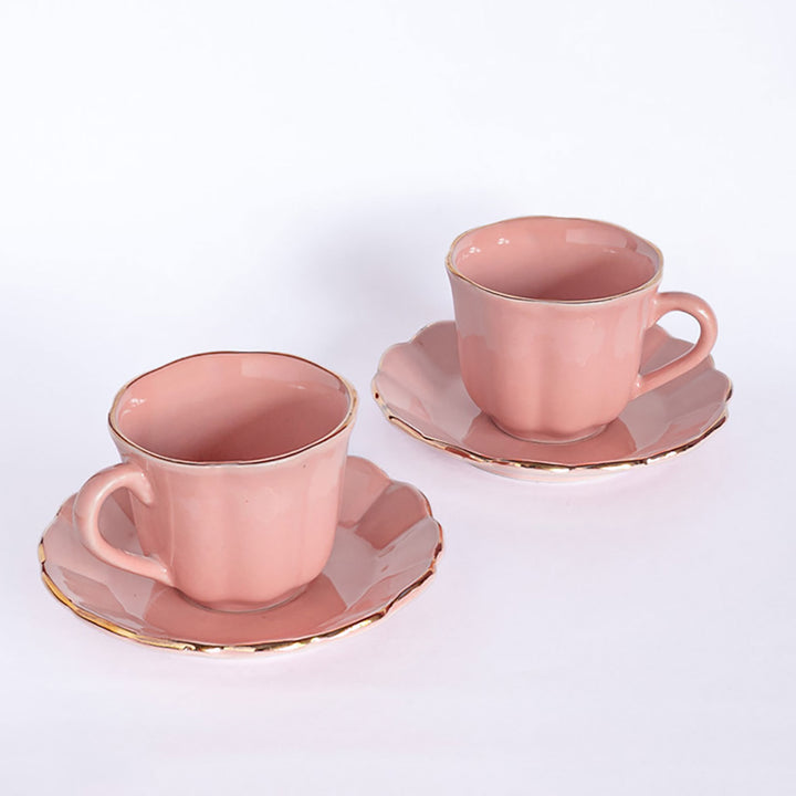 Pink Royal Anna Ceramic Teacup & Saucer | Set Of 4