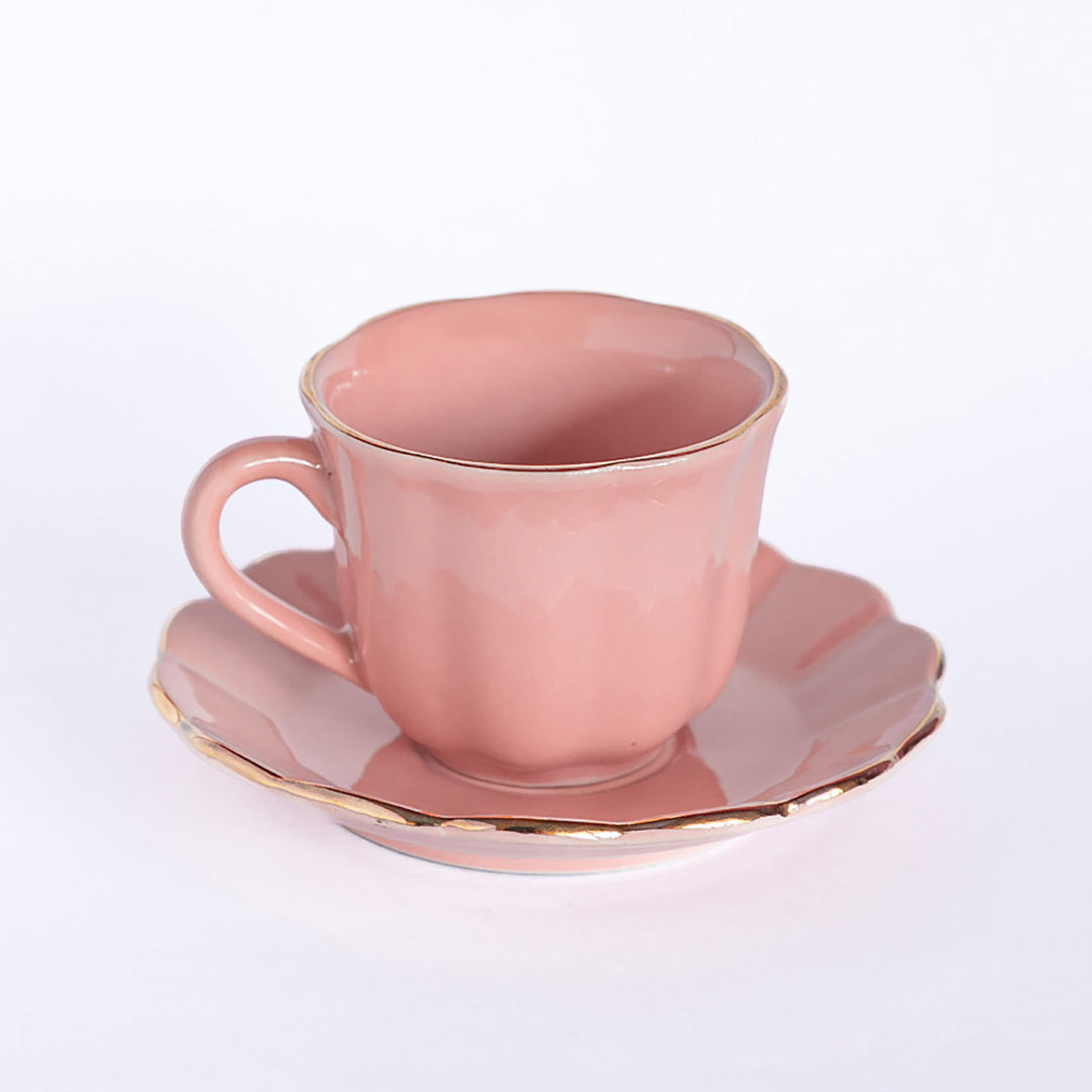 Pink Royal Anna Ceramic Teacup & Saucer | Set Of 4