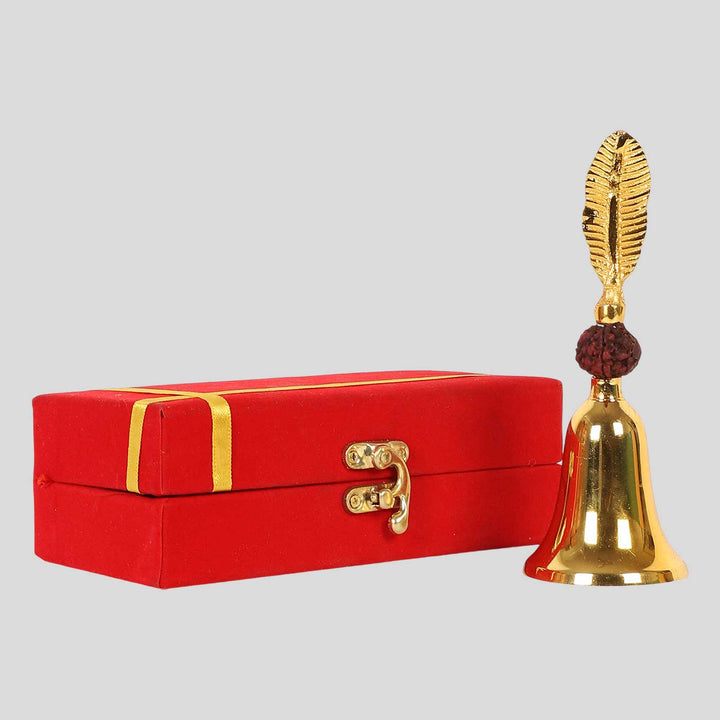 Handmade Feather & Rudraksh Brass Bell With Velvet Box