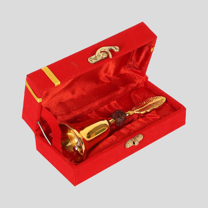 Handmade Feather & Rudraksh Brass Bell With Velvet Box