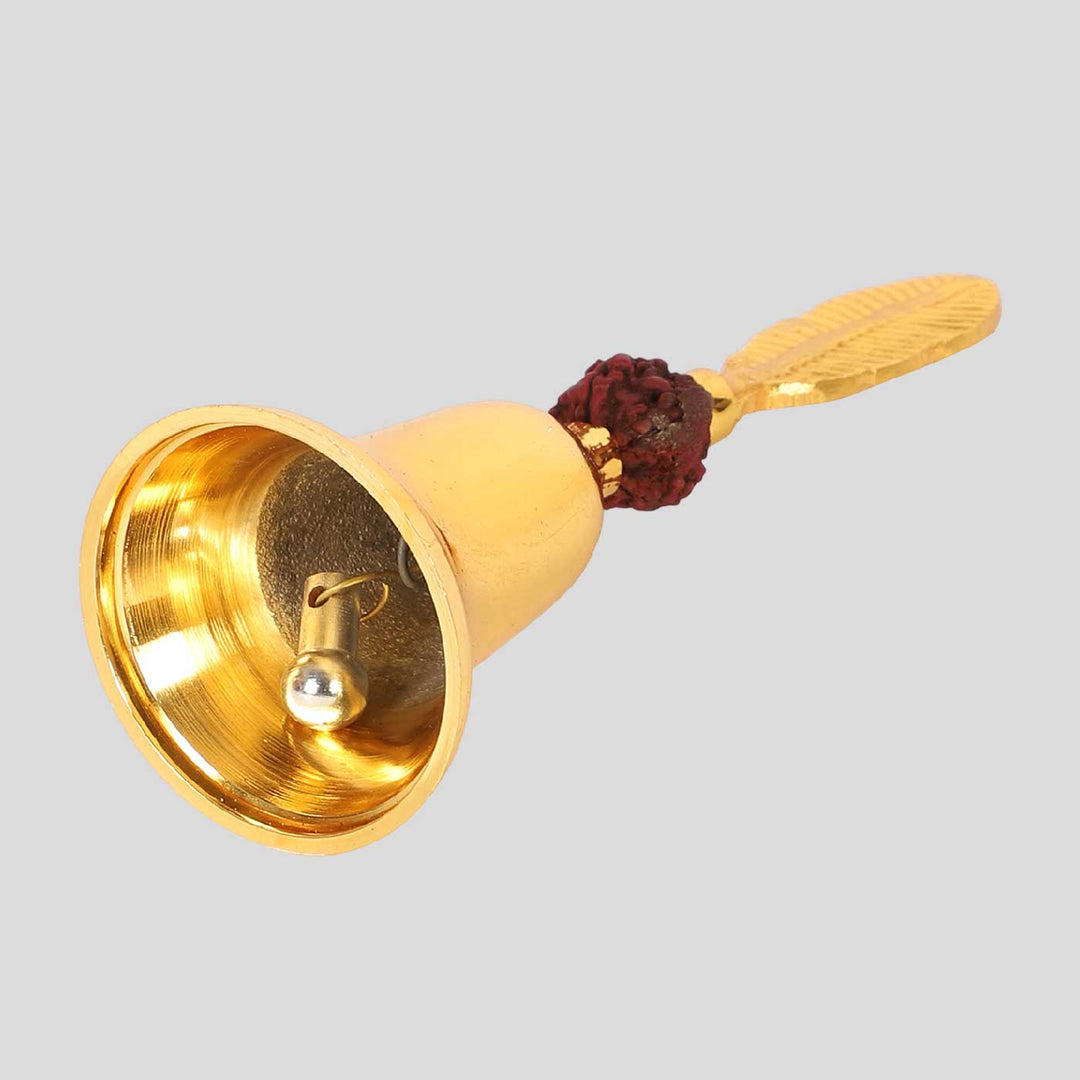 Handmade Feather & Rudraksh Brass Bell With Velvet Box