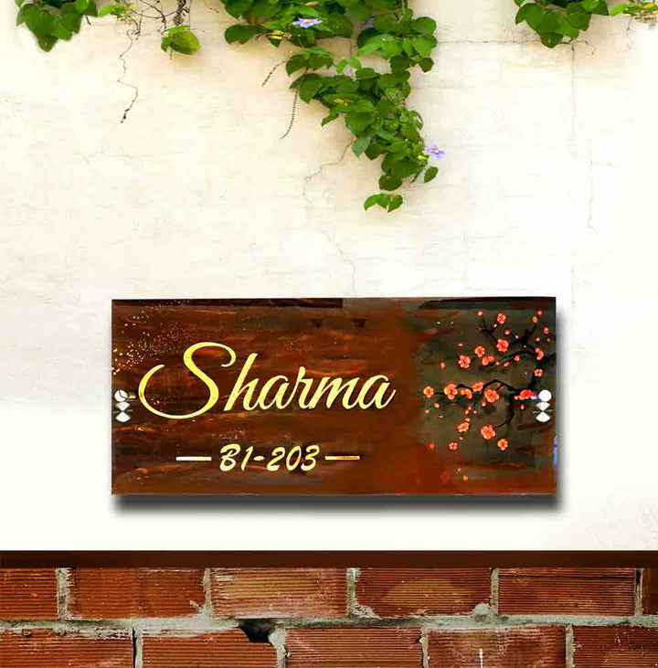 Personalized Handmade Elegant Flowers Rectangle Wooden Name Plate With 3D Letters