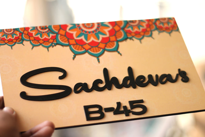 Personalized Printed Colorful Mandala Designer MDF Wood Name Plate With 3D Letters