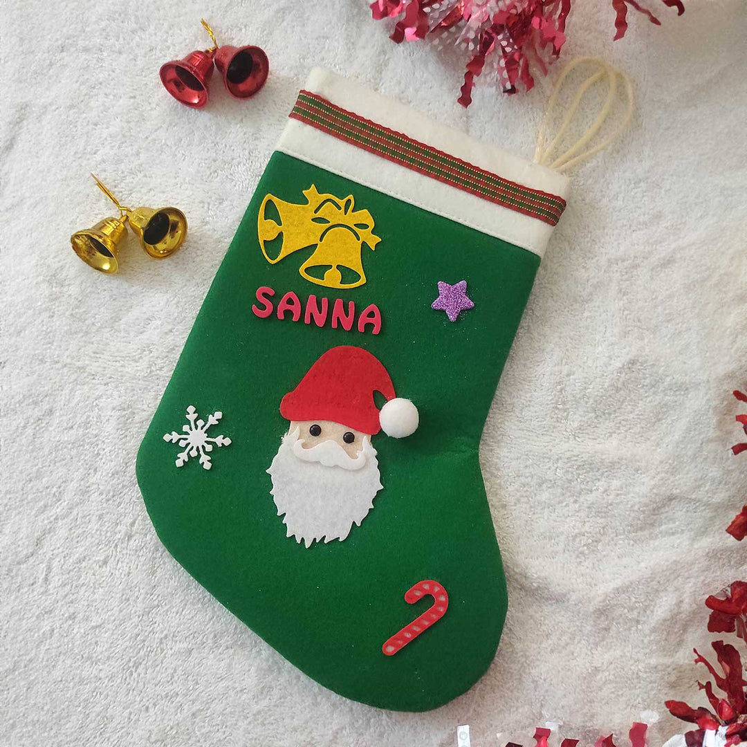 Personalized Green Santa Felt Stockings For Christmas Decoration