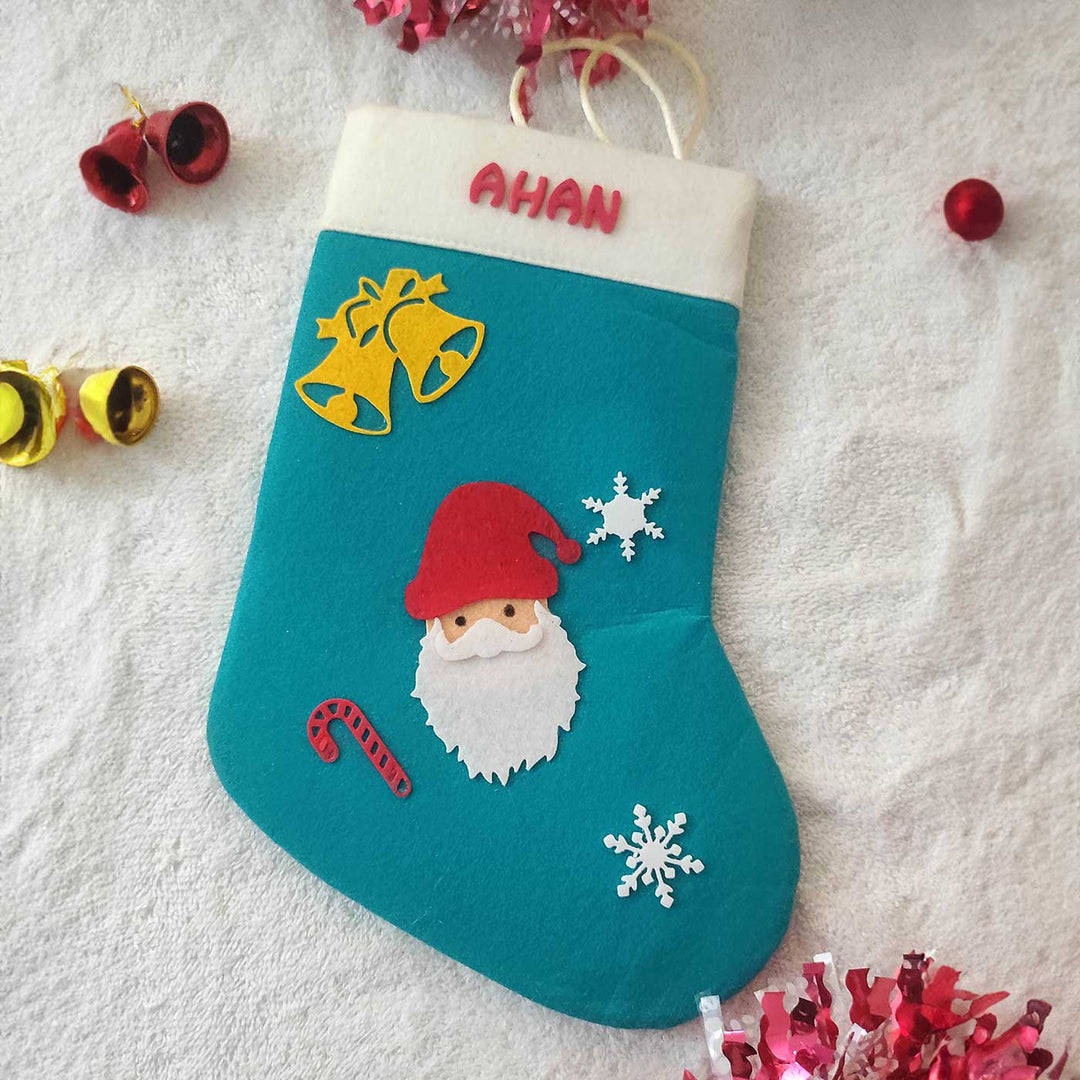 Personalized Light Blue Santa Felt Stockings For Christmas Decoration