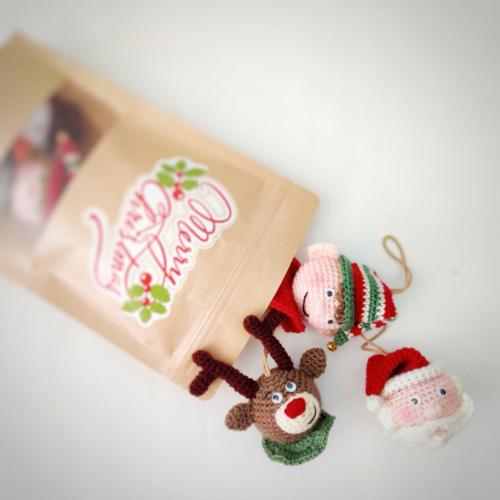 Handmade Santa And Friends Crochet Ornaments For Christmas Tree Decoration | Set Of 5