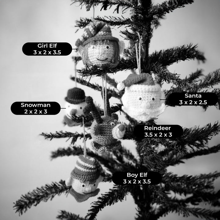 Handmade Santa And Friends Crochet Ornaments For Christmas Tree Decoration | Set Of 5