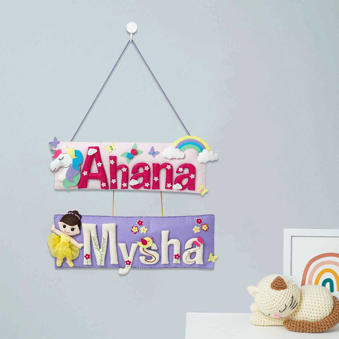 Customized Handcrafted Unicorn Theme Felt Name Plate for Siblings