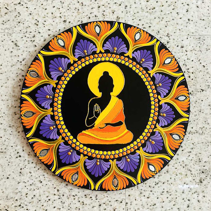 Hand-Painted Dot Mandala Serene Buddha MDF Wood Wall Plate