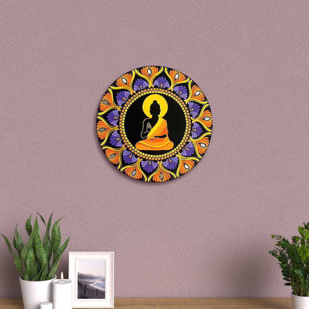 Hand-Painted Dot Mandala Serene Buddha MDF Wood Wall Plate