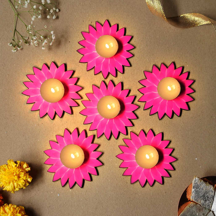 Handmade Decorative Pankhuri MDF Wood Tealight Holder | Set Of 6