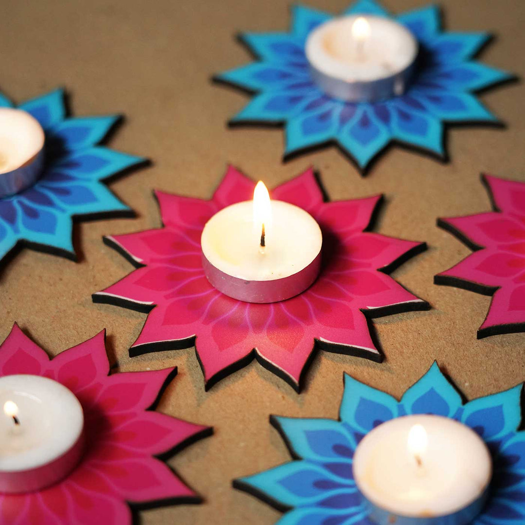 Handmade Decorative Pushkar MDF Wood Tealight Holder | Set Of 6