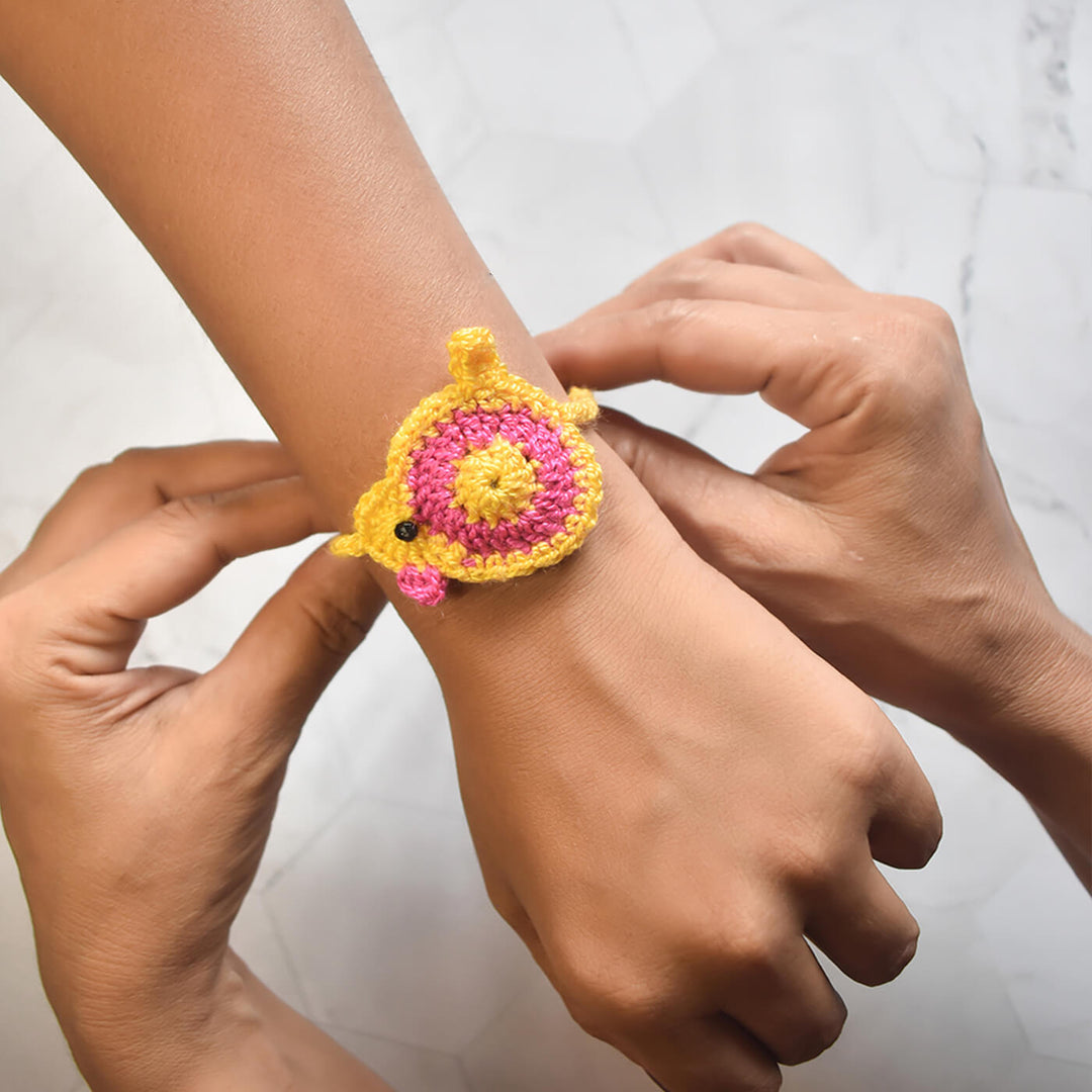 Handmade Crochet Rakhi Combo With Roli Chawal