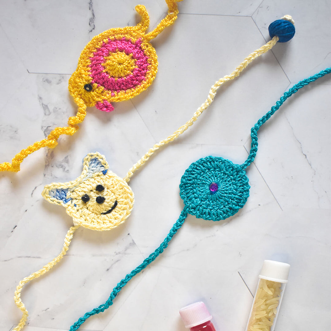 Handmade Crochet Rakhi Combo With Roli Chawal