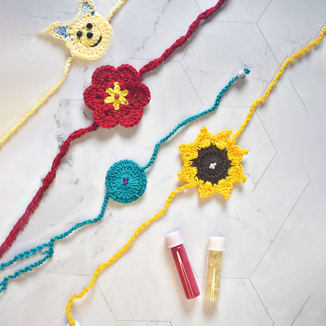 Handmade Crochet Rakhi Combo With Roli Chawal