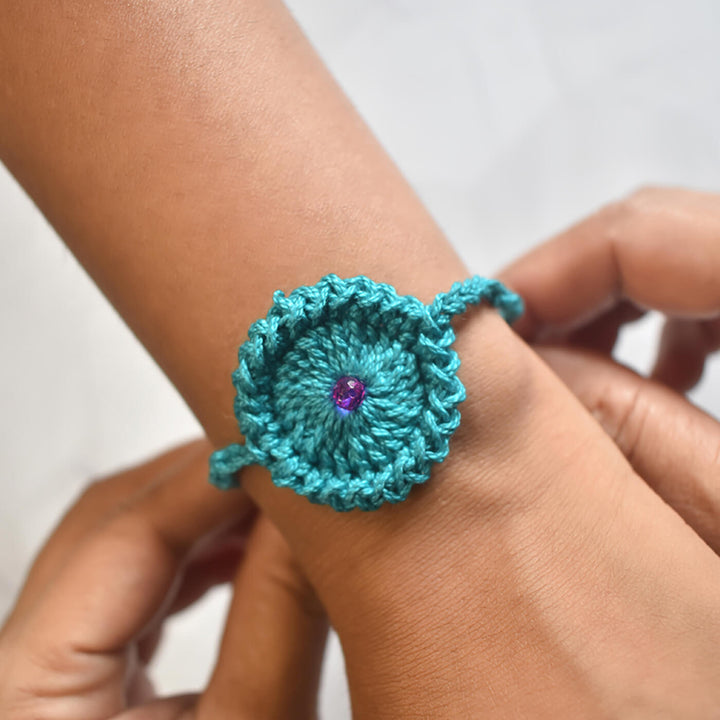 Handmade Crochet Rakhi Combo With Roli Chawal