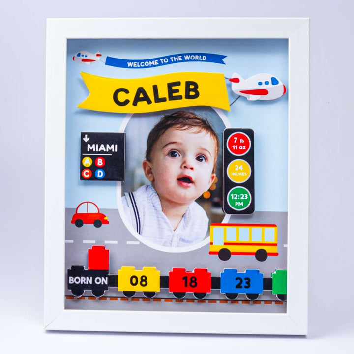 Photo Personalized Handmade Transport Theme Shadow Box Frame With Birth Details