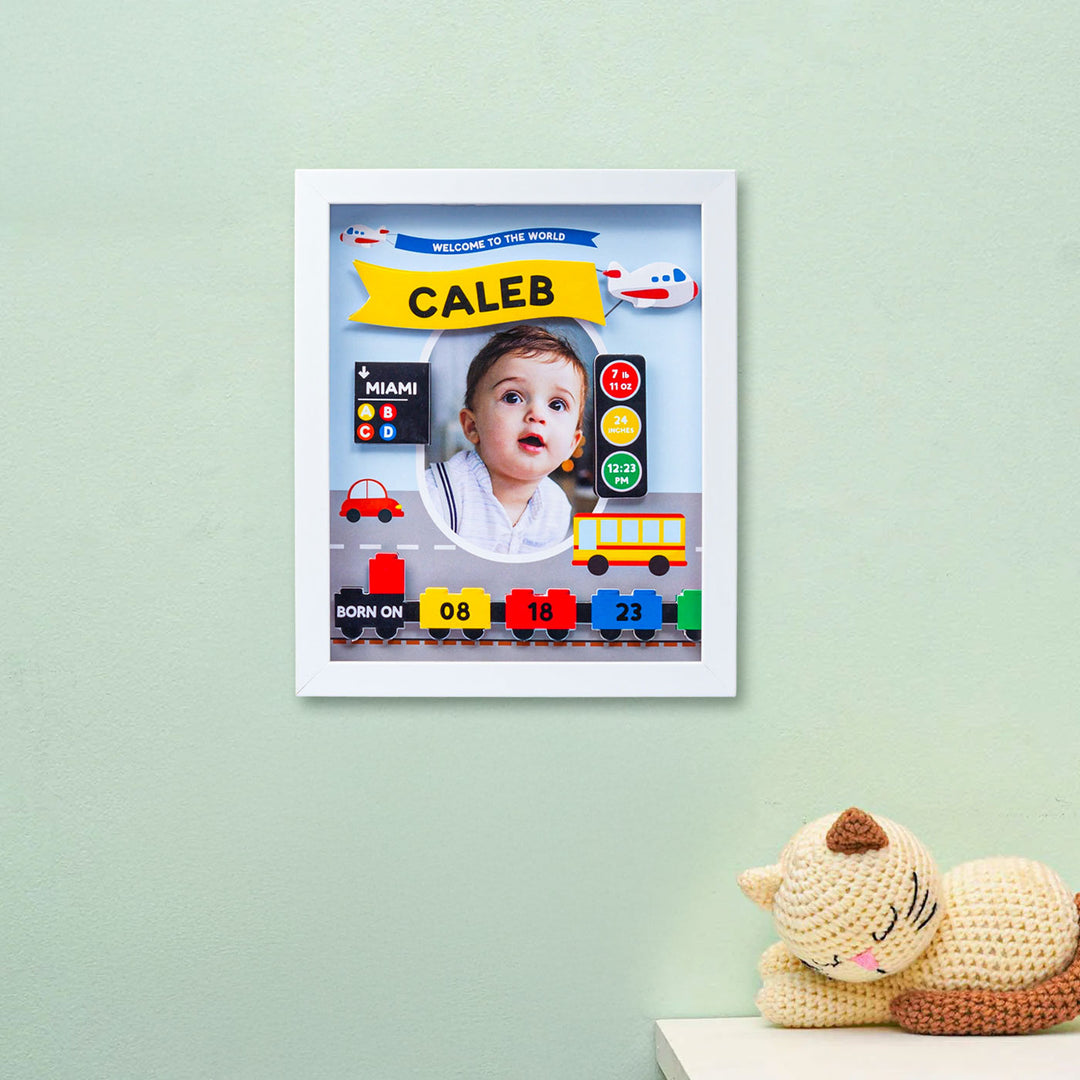 Photo Personalized Handmade Transport Theme Shadow Box Frame With Birth Details