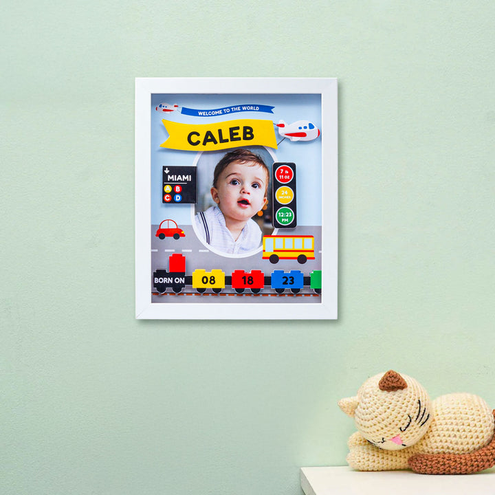 Photo Personalized Handmade Transport Theme Shadow Box Frame With Birth Details