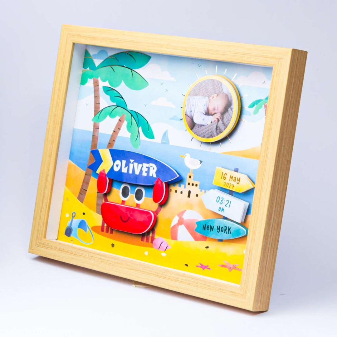 Photo Personalized Handmade Beach Theme Shadow Box Frame With Birth Details