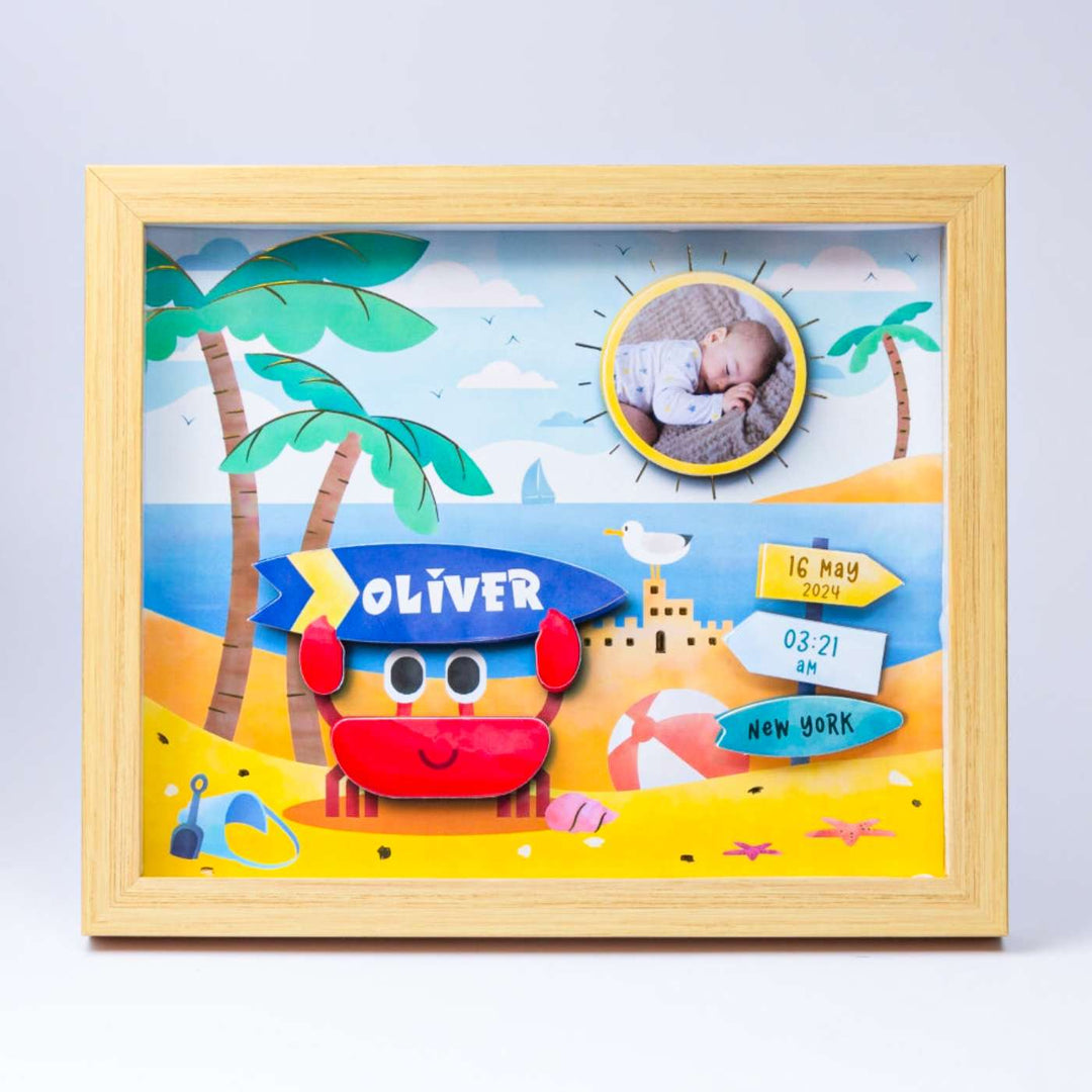 Photo Personalized Handmade Beach Theme Shadow Box Frame With Birth Details