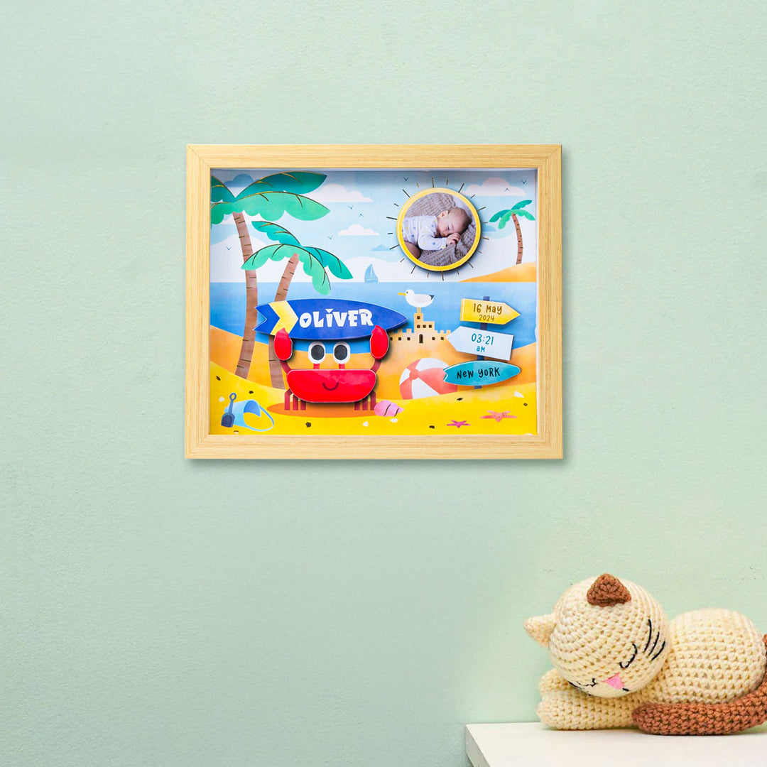 Photo Personalized Handmade Beach Theme Shadow Box Frame With Birth Details