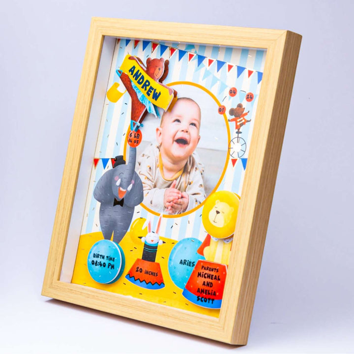 Photo Personalized Handmade Circus Theme Shadow Box Frame With Birth Details