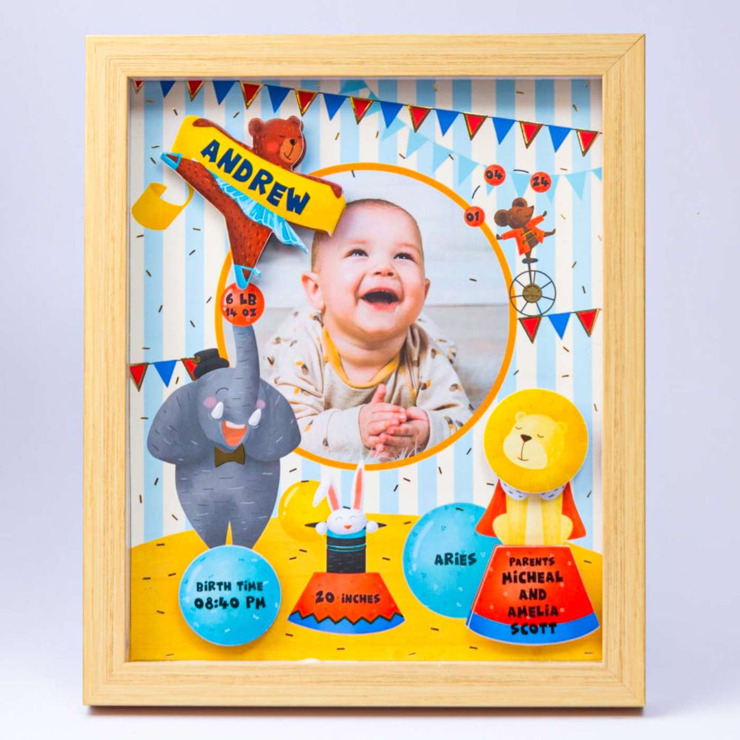 Photo Personalized Handmade Circus Theme Shadow Box Frame With Birth Details