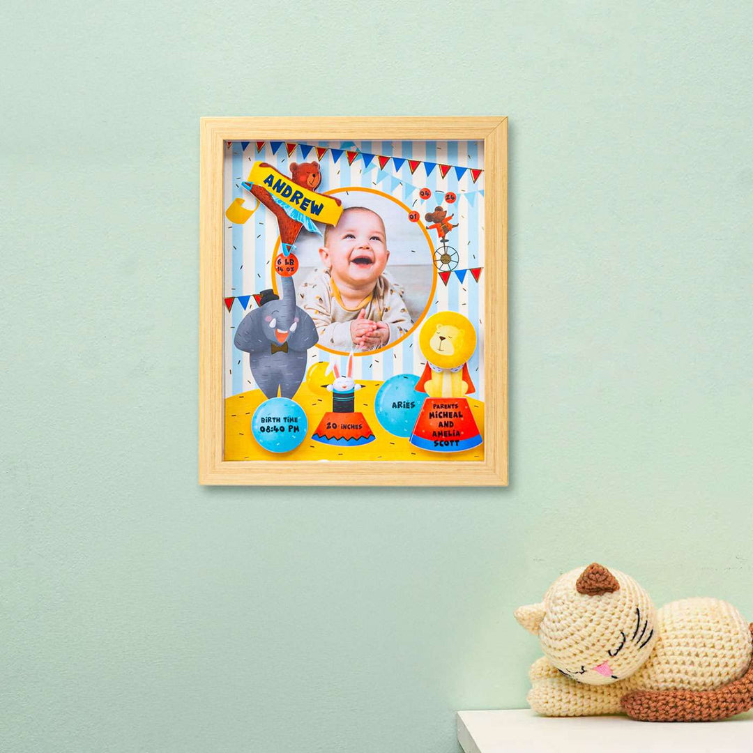 Photo Personalized Handmade Circus Theme Shadow Box Frame With Birth Details