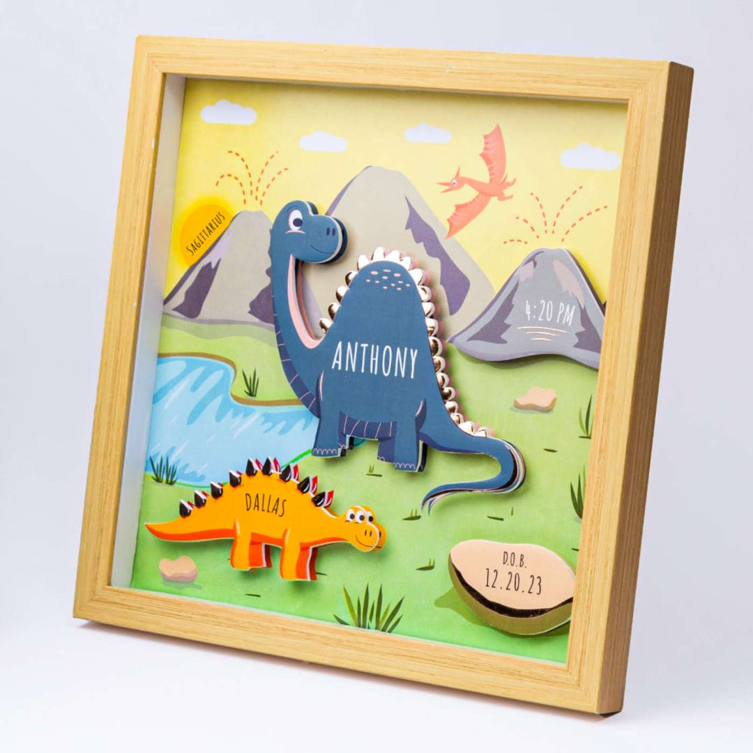 Personalized Handmade Dinosaurs Theme Shadow Box Frame With Birth Details