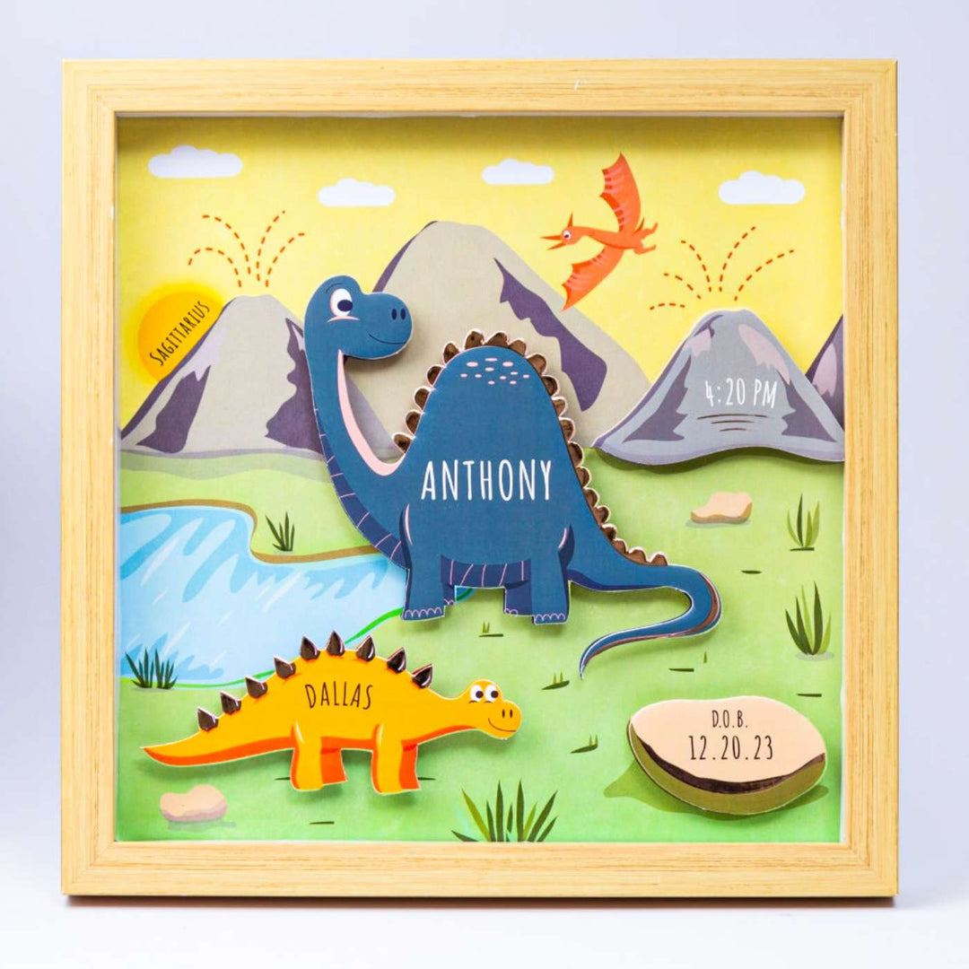 Personalized Handmade Dinosaurs Theme Shadow Box Frame With Birth Details