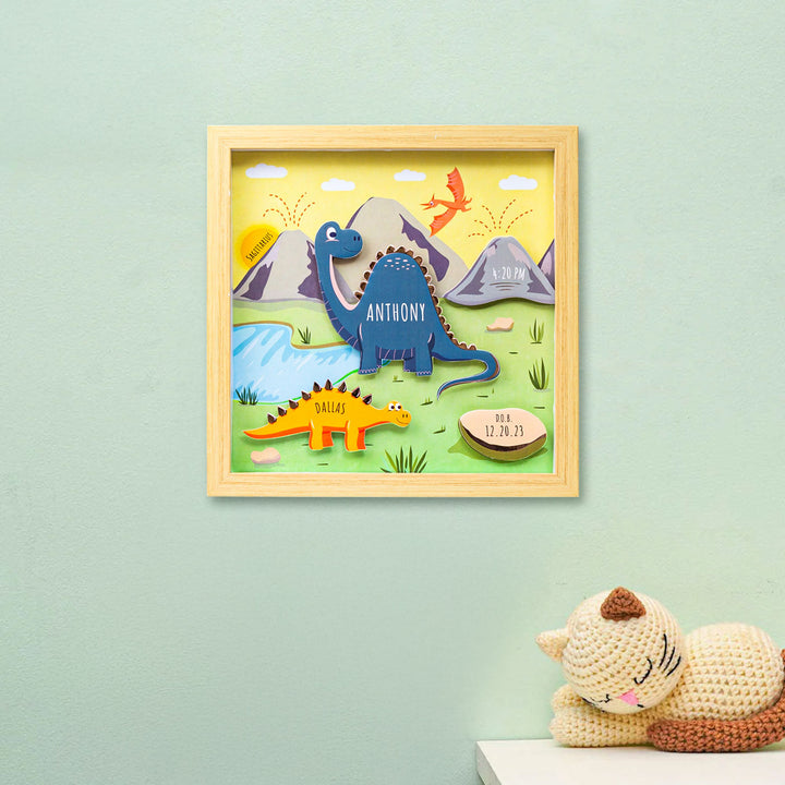 Personalized Handmade Dinosaurs Theme Shadow Box Frame With Birth Details