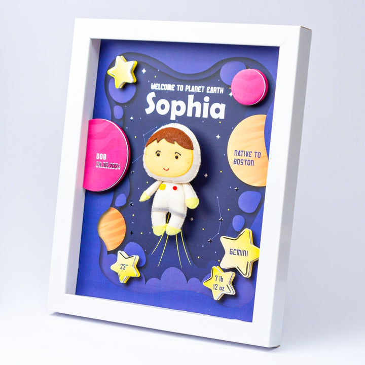 Personalized Handmade Astronaut Theme Shadow Box Frame With Birth Details