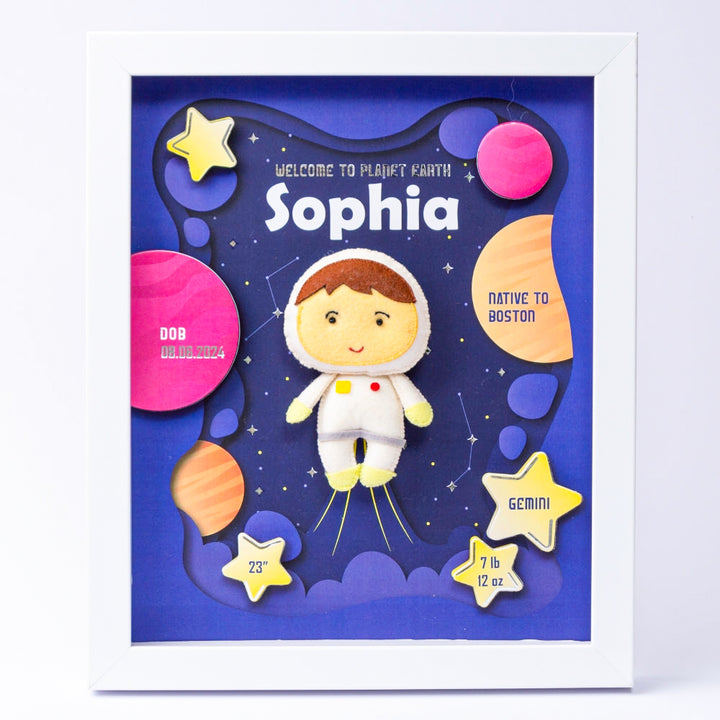 Personalized Handmade Astronaut Theme Shadow Box Frame With Birth Details