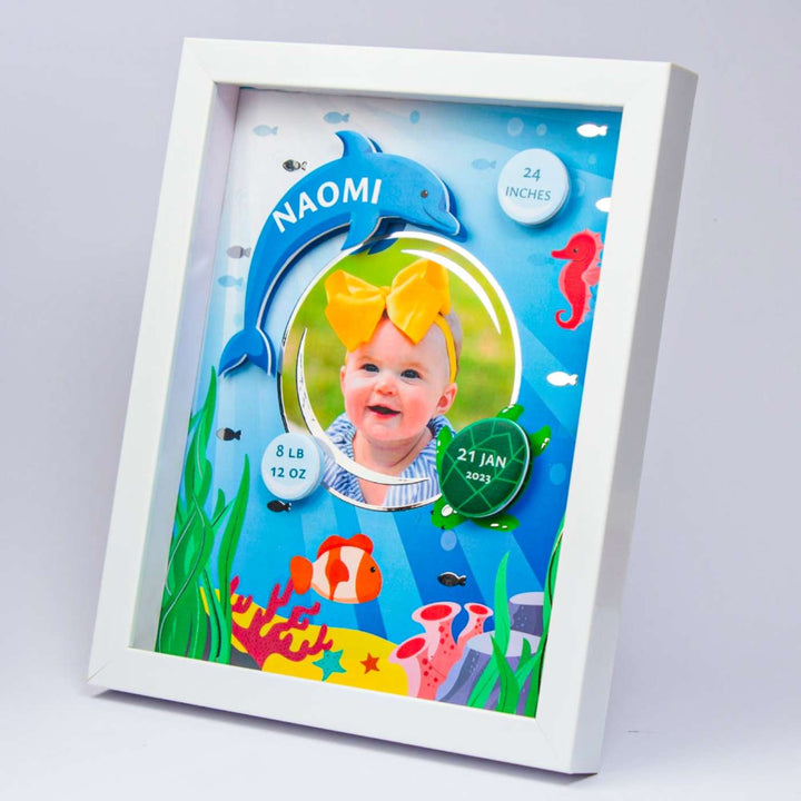 Photo Personalized Handmade Underwater Theme Shadow Box Frame With Birth Details