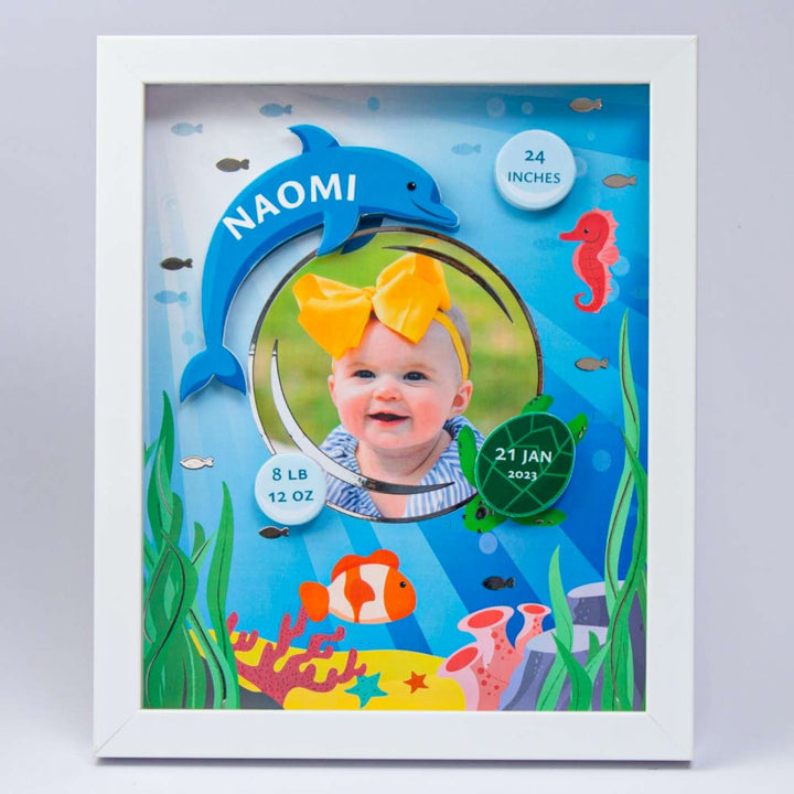 Photo Personalized Handmade Underwater Theme Shadow Box Frame With Birth Details