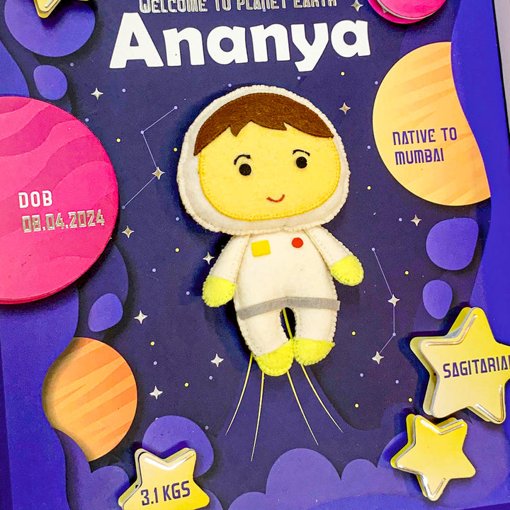 Personalized Handmade Astronaut Theme Shadow Box Frame With Birth Details