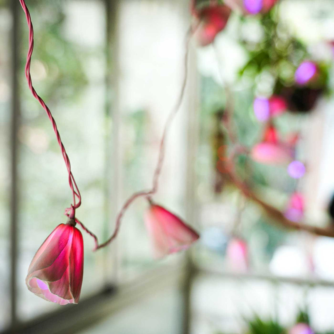 Handmade Pink Sholapith Flower String Fairy Light