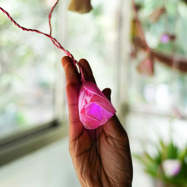 Handmade Pink Sholapith Flower String Fairy Light