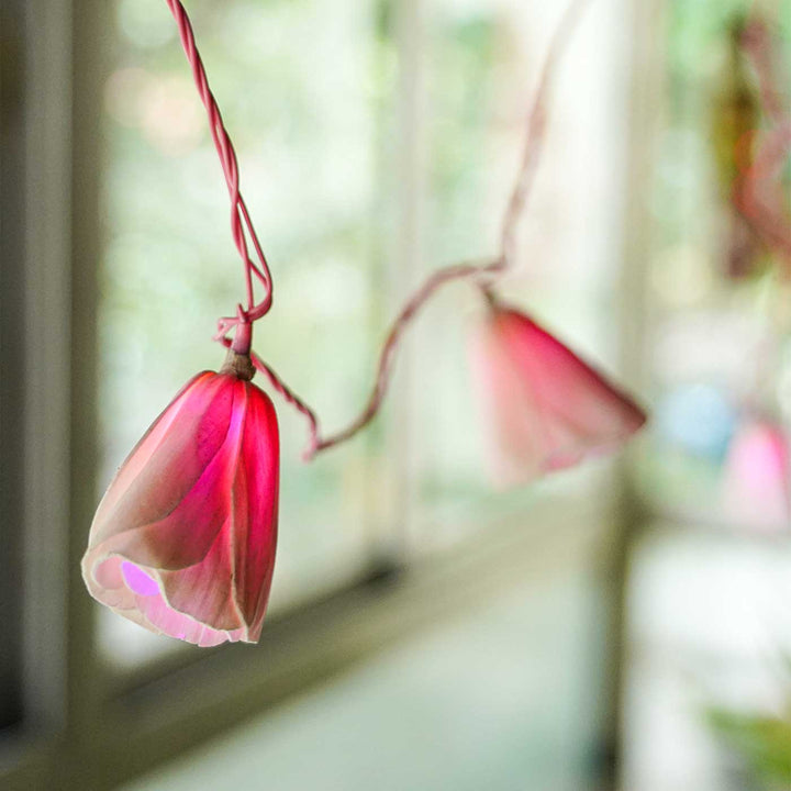 Handmade Pink Sholapith Flower String Fairy Light