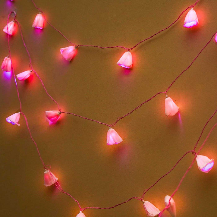 Handmade Pink Sholapith Flower String Fairy Light