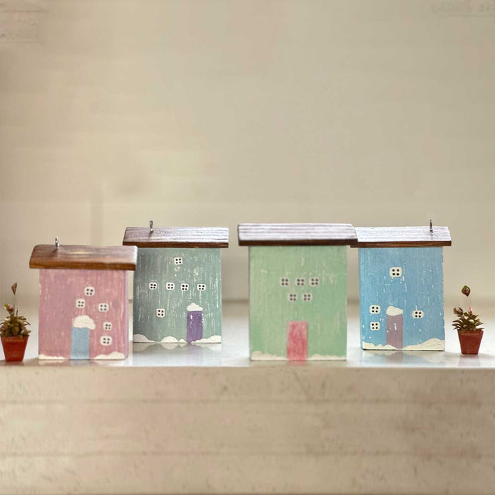 Pastel Miniature Wooden Houses | Set of 4