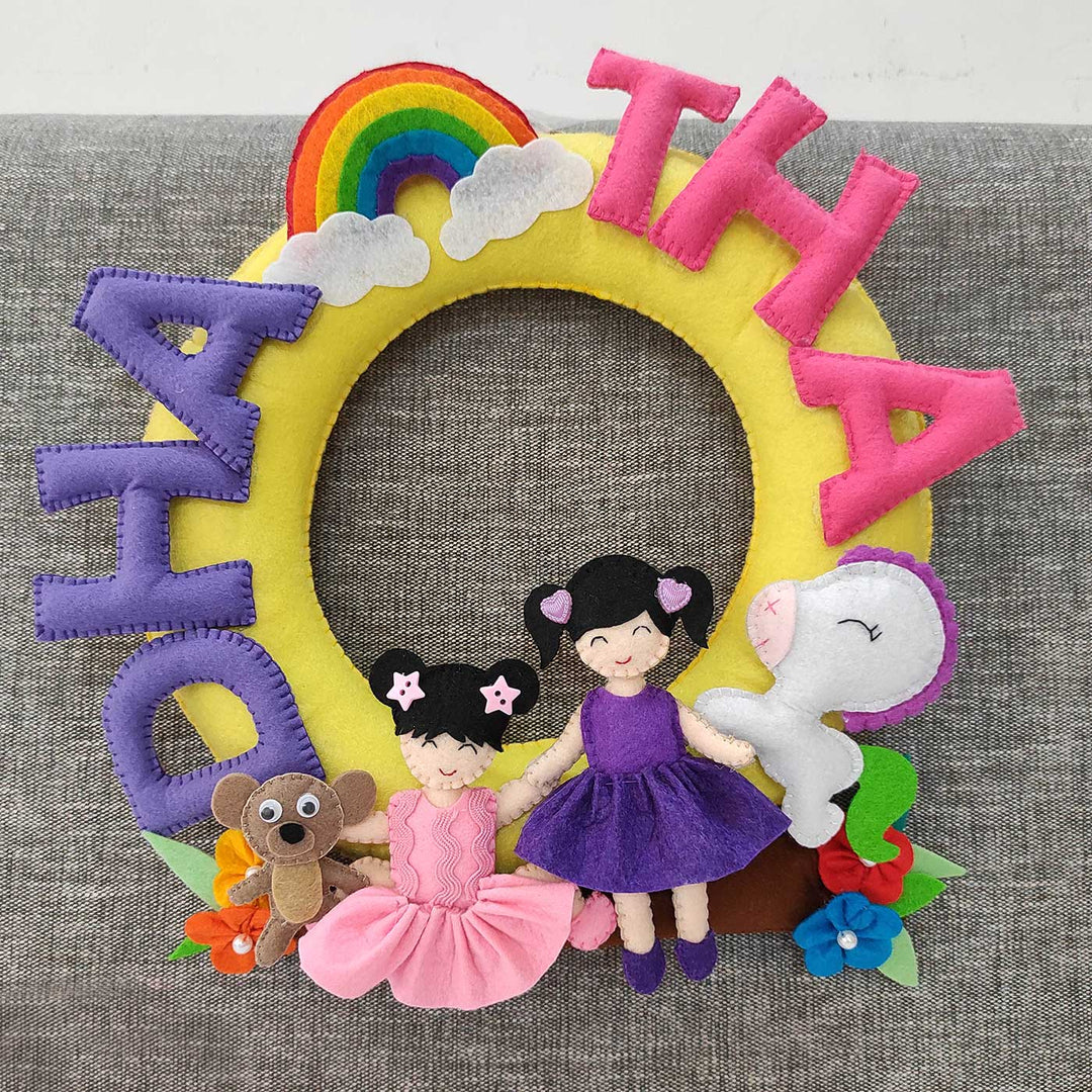 Personalized Handmade Round Sibling Felt Nameplate