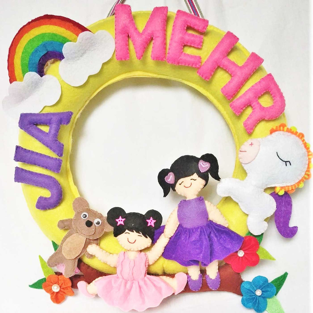 Personalized Handmade Round Sibling Felt Nameplate