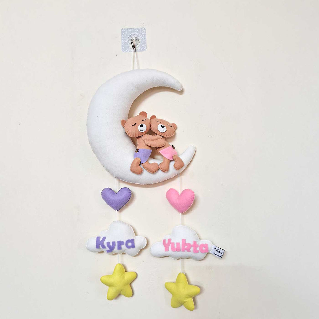 Personalized Teddy Themed Felt Kids Name Plate For Siblings