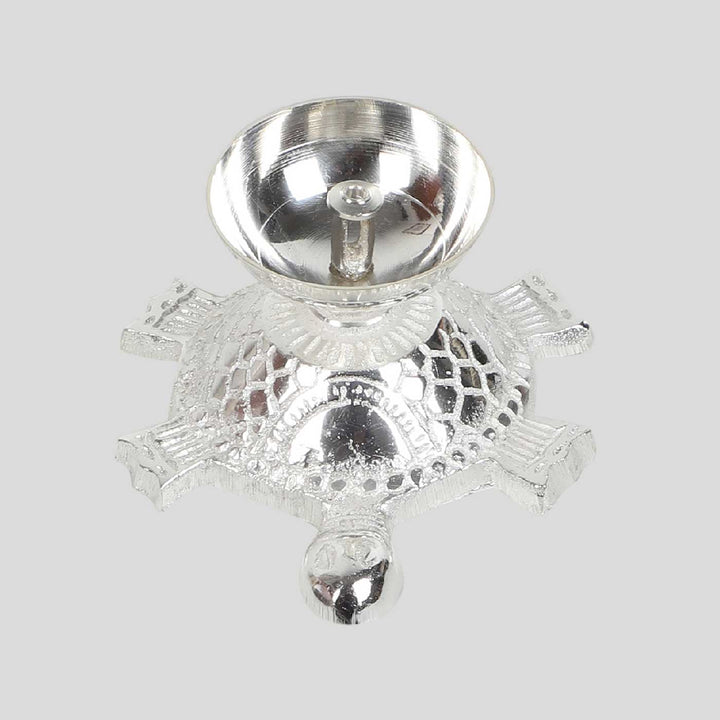 Handmade Tortoise Akhand Silver Oil Lamp / Diya