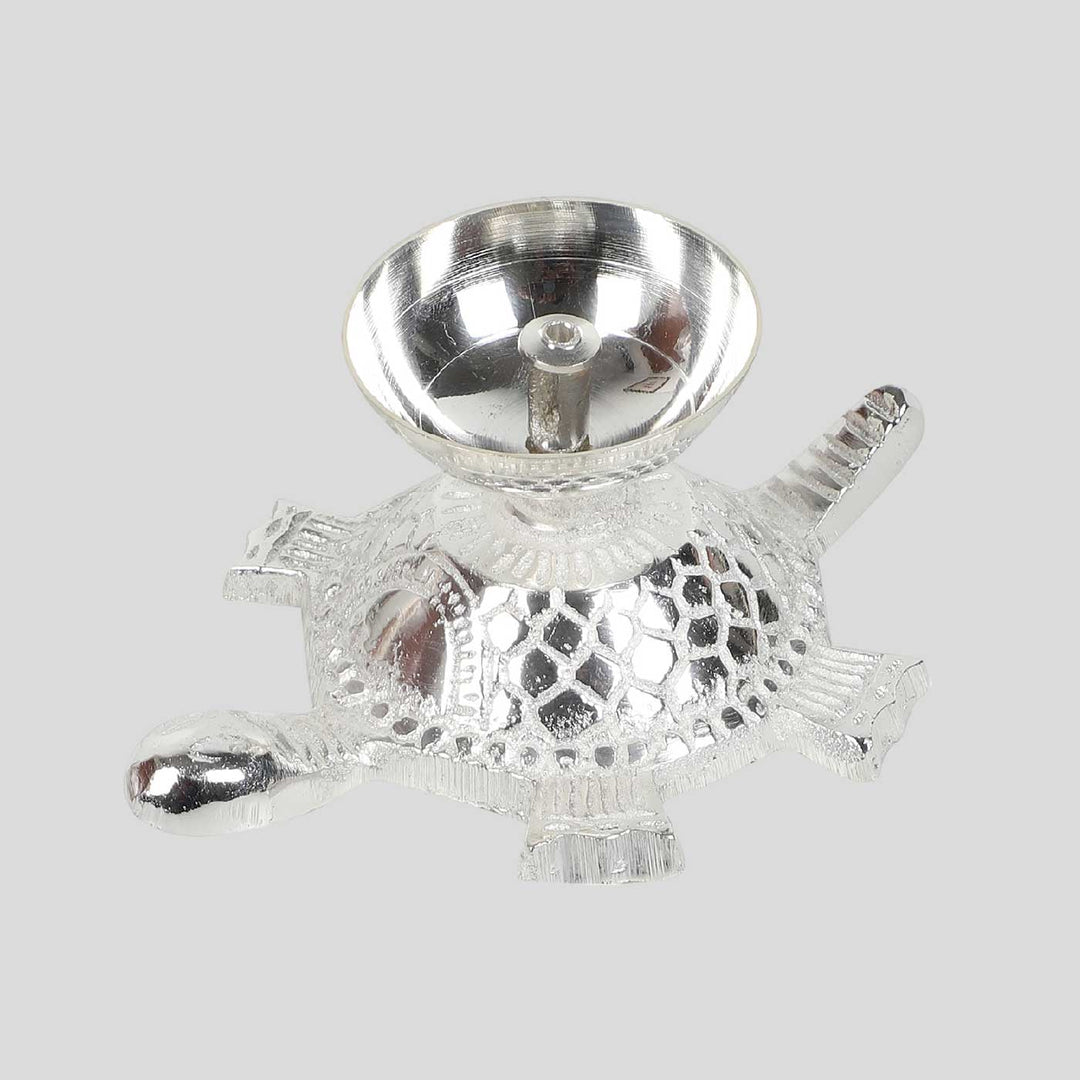 Handmade Tortoise Akhand Silver Oil Lamp / Diya