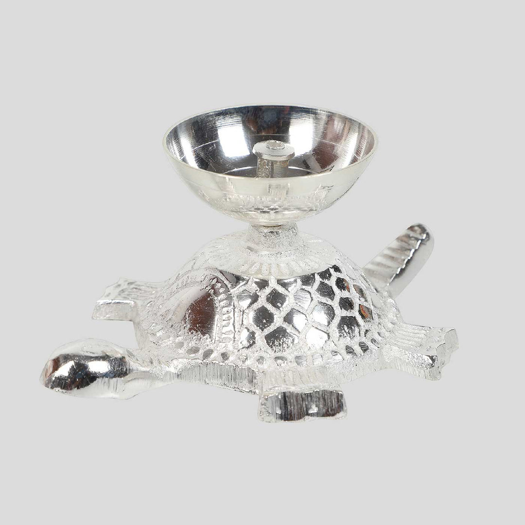 Handmade Tortoise Akhand Silver Oil Lamp / Diya